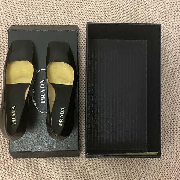 Prada Shoes - vintage black patent leather flat toed prada heels pumps